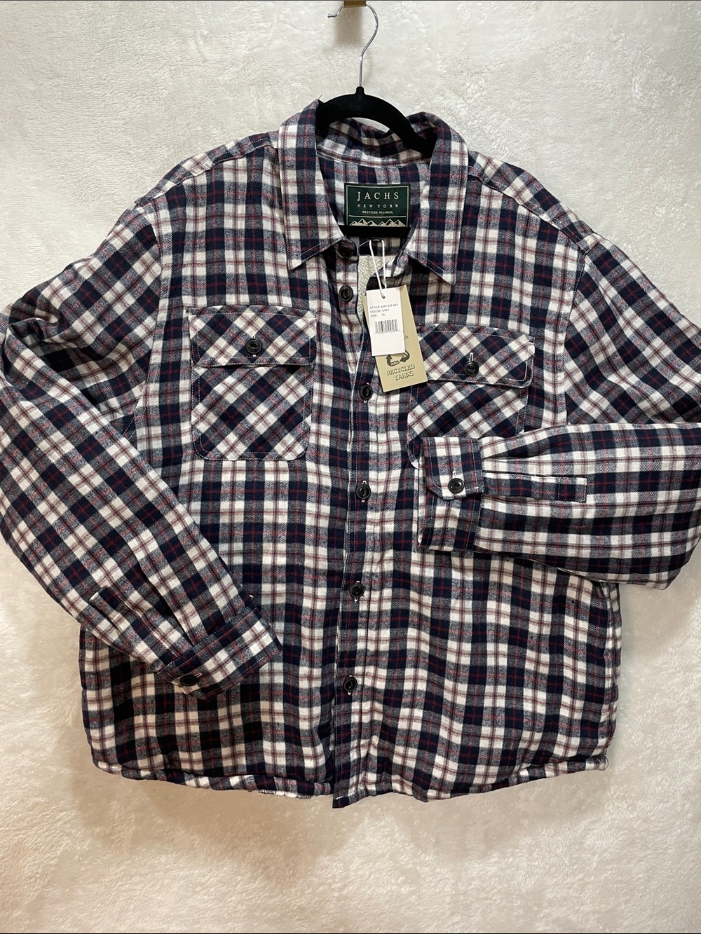 NWT Jachs Men's XL Flannel Shirt Sherpa Lined Navy Blue Plaid Button Shacket NEW